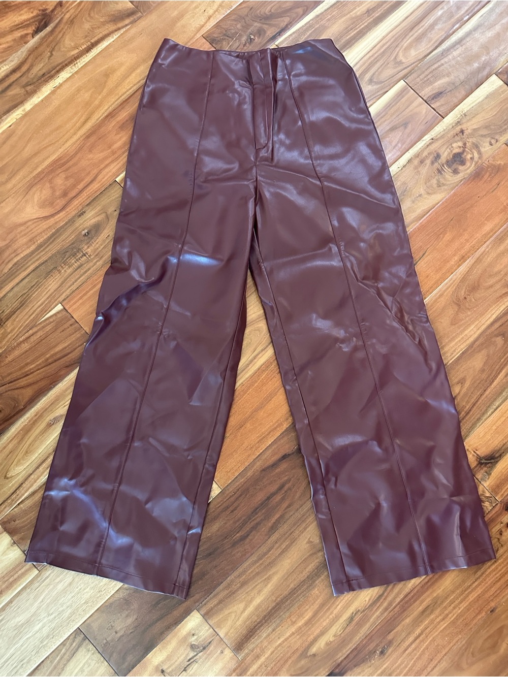 Commense NWT High-Waist Wide-Leg Vegan Leather Pants - Burgundy - Picture 2 of 5